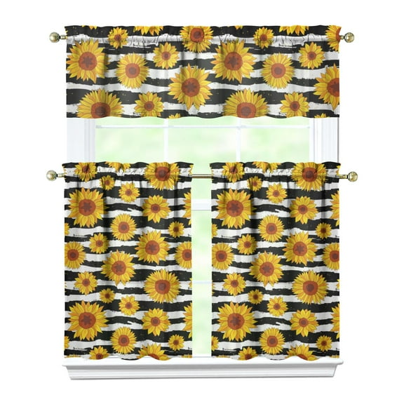 Wildflower Farmhouse Curtains 36 Inch - 3 Panel Rustic Bohemian Set with Vintage Floral Print, Rod Pocket