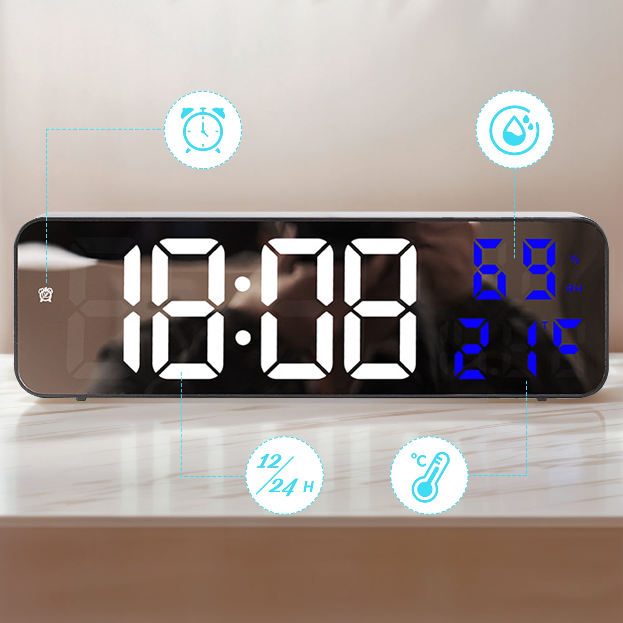 Unique Bargains Large Digital Clock Silent Non Ticking Modern Wall Clocks Blue