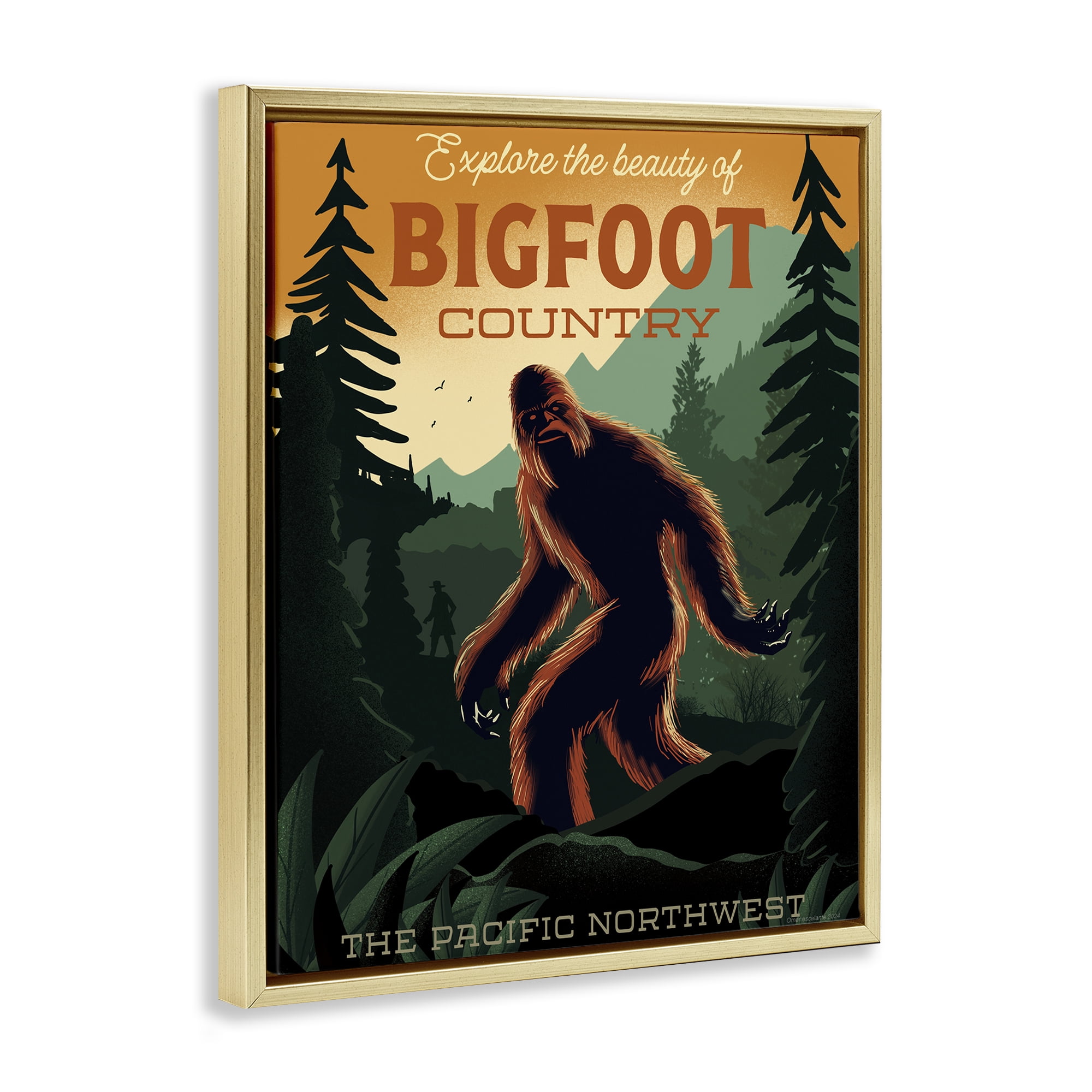 Stupell Industries Cryptid Tourism Wildlife Gold Framed Floater Canvas Wall Art, design by Omar Escalante