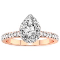 IGI Certified 3 Carat Pear Shape Lab Grown Diamond Engagement Ring | 14K Rose Gold |Elle Classic Halo Diamond Ring | FG-VS1-VS2 Quality Friendly Diamonds