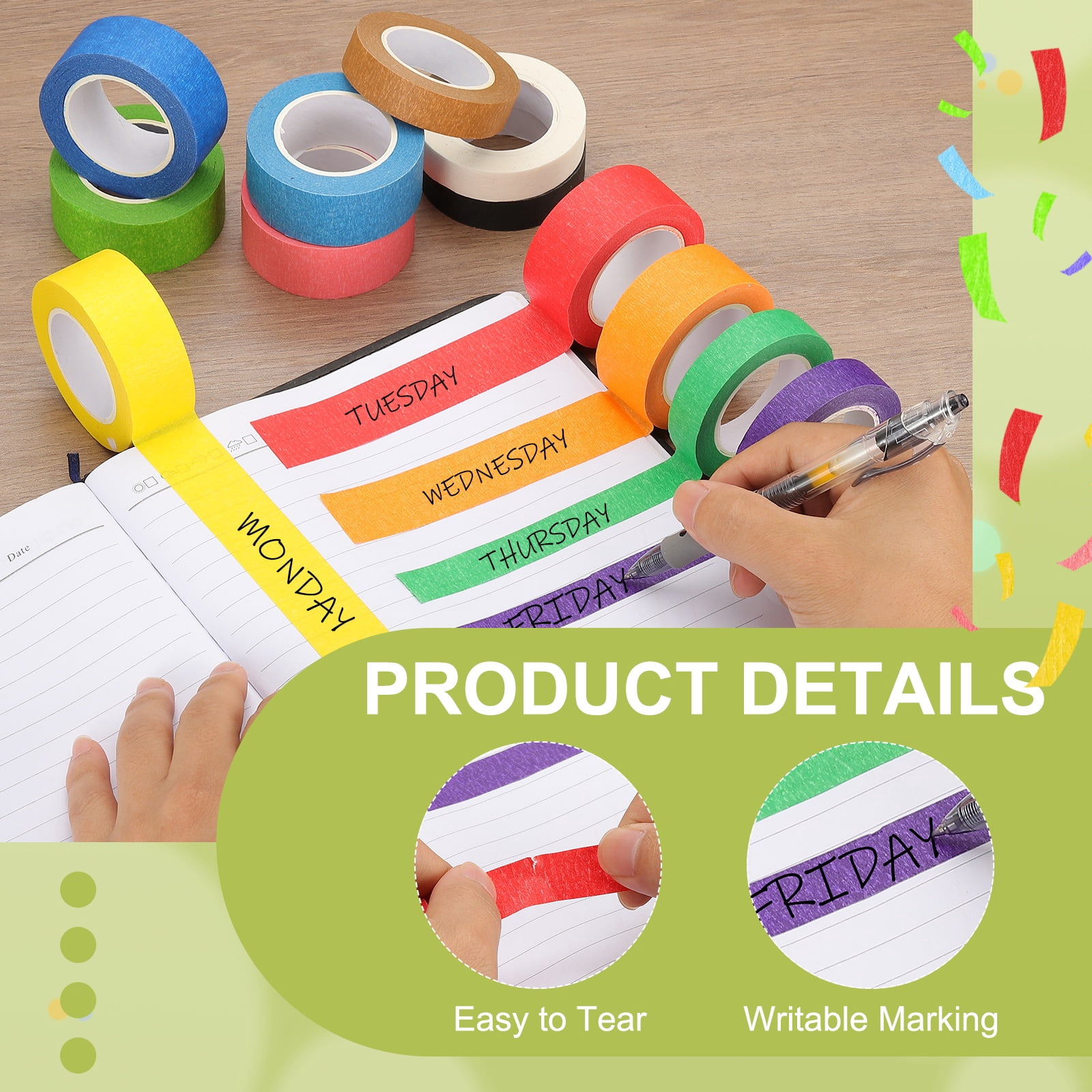 Uxcell Colored Masking Tape Color Code Labeling Painters Tape for Arts Crafts Wall Painting 12 Color 1 Inch x 14 Yards