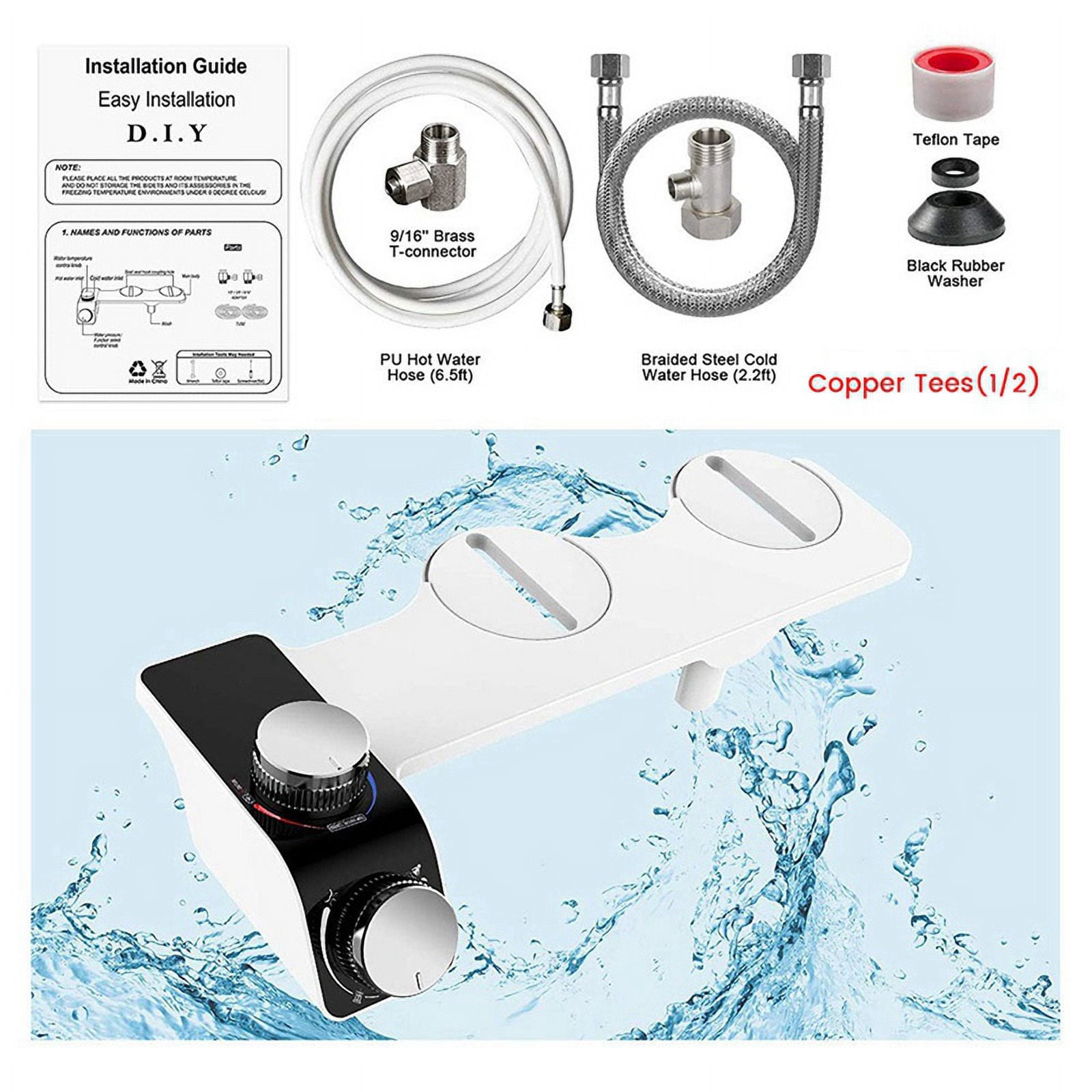 Hot and Cold Dual Multifunctional Simple Installation Bidet No Electricity Smart Toilet Seat Butt Flusher,B