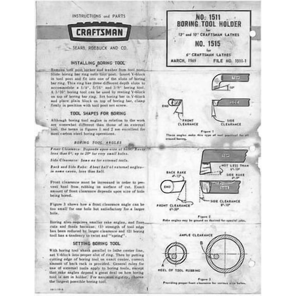 1969 Craftsman 1511 & 1515 /Atlas Boring Tool Holder for 6", 10", 12" Lathes REPRINT