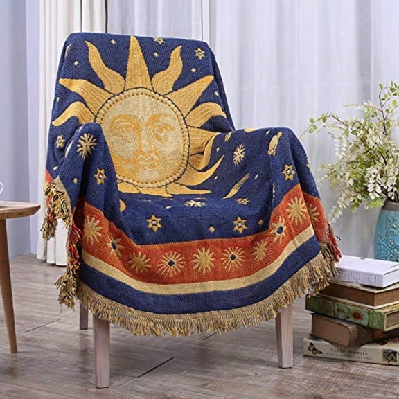Moon and Sun Hippie Throw Blanket Chair Recliner Cover Bed Spread 2025 Ideal Gifts for Christmas for Mom Dad Women Grandma Wife Daughter Sister - 50 X 70