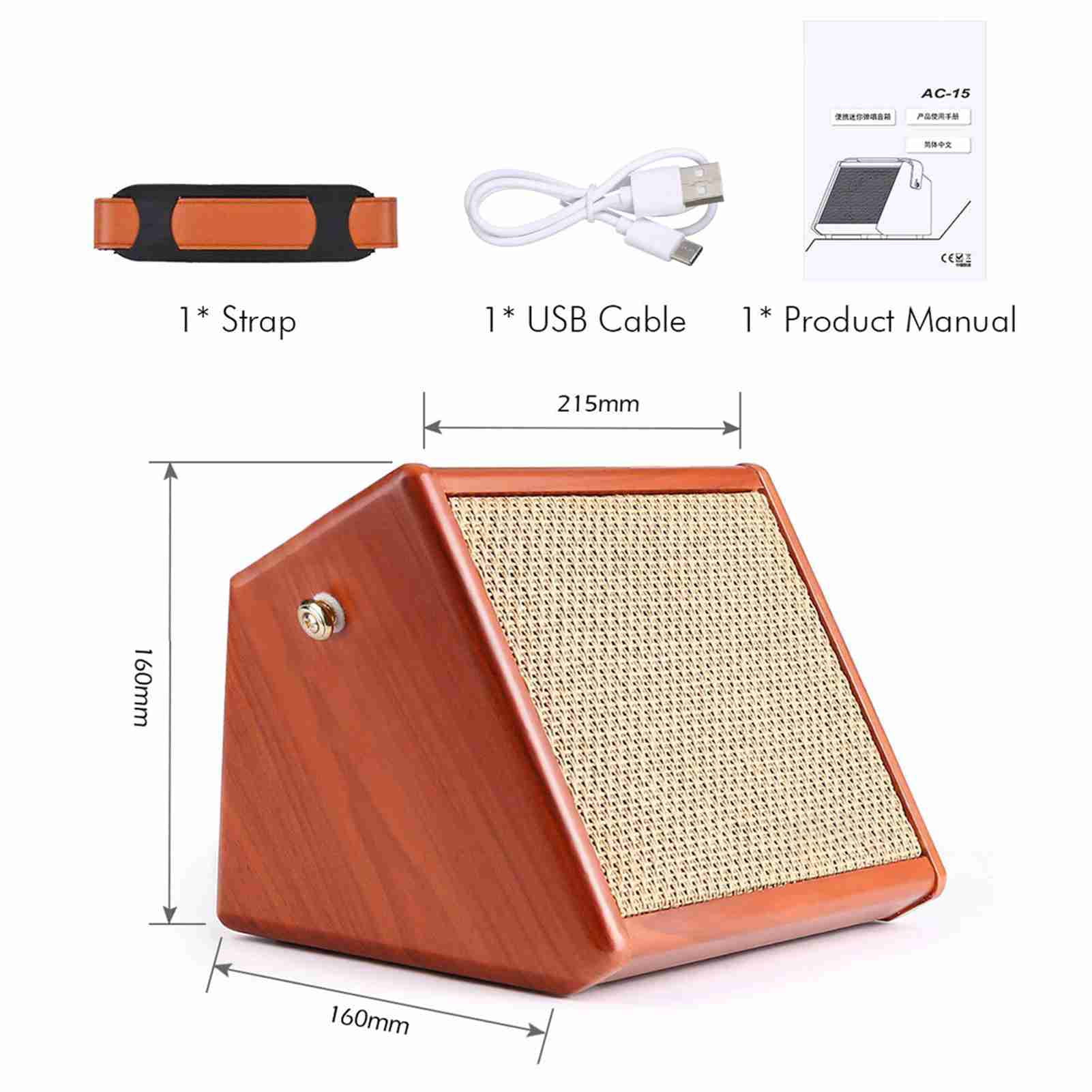 Elowen guitar acoustic Guitar ammoon AC-15 15W Portable Acoustic Guitar Amplifier Amp BT Speaker with Microphone Input Supports Volume Bass Treble Control Reverb Effect Built-in Rechargeable Battery