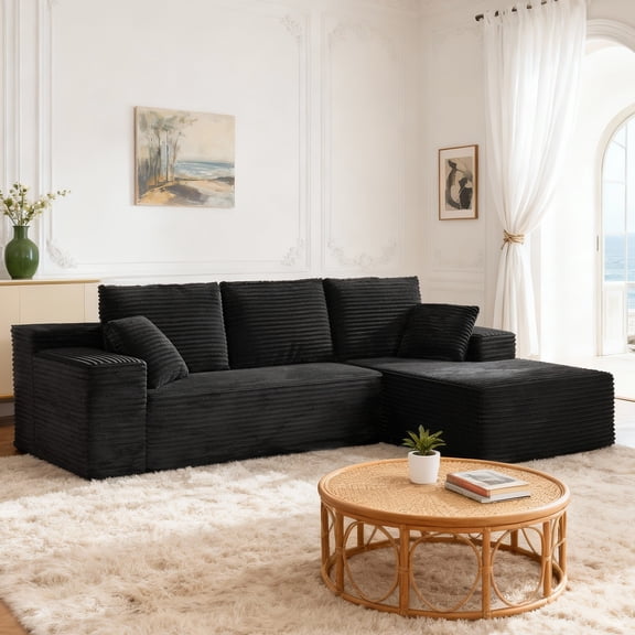 Sonovafurn Corduroy L-Shaped Sectional Sofa with Chaise, Memory Foam & Pocket Springs, No Assembly Cloud Couch for Living Room Apartment