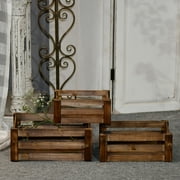 Sintosin Rustic Small Wood Crates - Set of 3 Nesting Storage Boxes with Handles for Home Decor