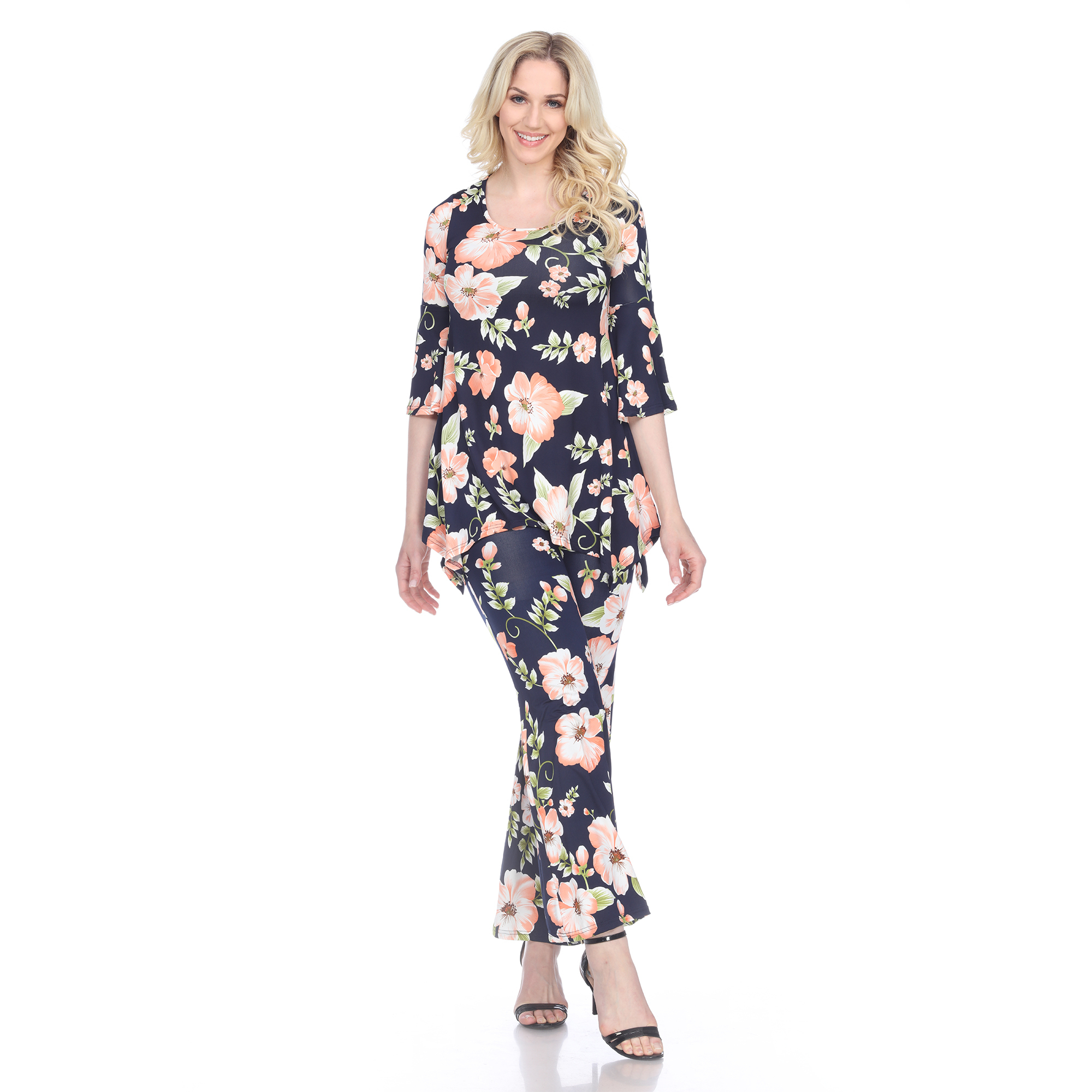 White Mark Women's Cold Shoulder Tunic and Palazzo Pant Set