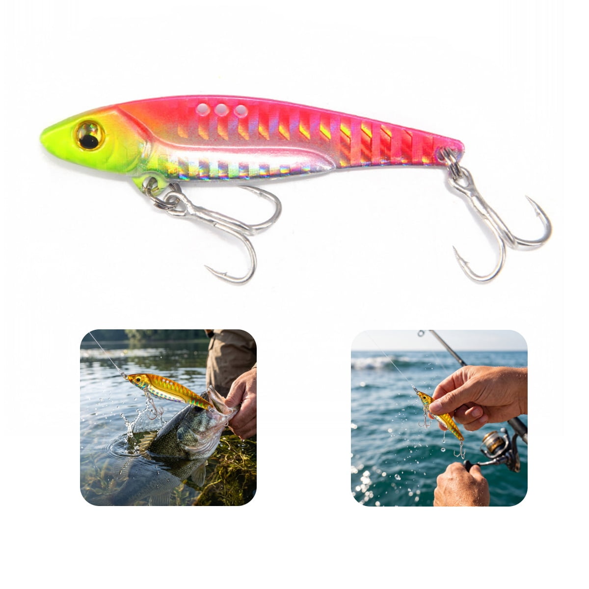 Metal Fishing Lures Long Casting Blade Vibration Hard Lures with Treble Hooks Freshwater Saltwater Spoon Jigging Bait for Bass Trout Walleye Fishing Tackle