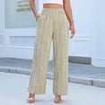thumbnail image 5 of BOMYJESK Linen Pants for Women Striped Wide Leg Palazzo Pants 2026 High Elastic Waisted Lounge Pajama Pants Trendy Beach Travel Vacation Lightweight Trousers with Pockets Khaki S, 5 of 5