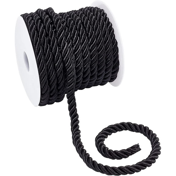 1 roll 8mm Twisted Cord 3 Cord Trim Rope Trim Craft Decorative Rope Black Twisted Silk Ropes for Curtain Tieback Upholstery Honor Cord Christmas Garland Handbags Handles