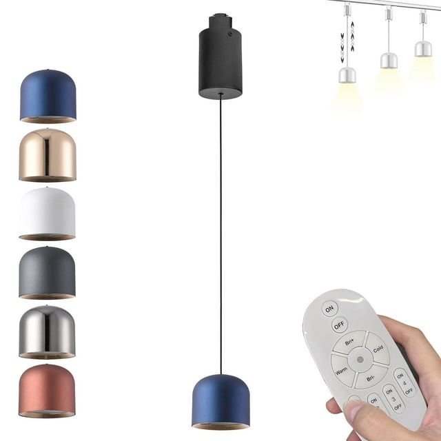 FSLiving 12W Adjustable Height Track Pendnat Light H-Type Track Light Pendants with Modern Shade Indoor Island Light Dimmable TX Control Smart Light Track Mount for Living Room,Blue - 1 Light