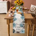 thumbnail image 2 of Turquoise Brown Spring Floral Cotton Linen Rectangle Table Runners 13"x48", Retro Summerbotanical Coffee Table Runner Dresser Scarves Luxury Table Runners for Wedding Party Banquet Dinner Decor, 2 of 8