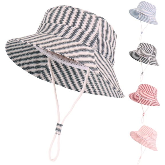 Fancifize Summer Bucket Hats for Boys Girls Sun Protection Cap Wide Beach Striped Hats 6-12 Months Black