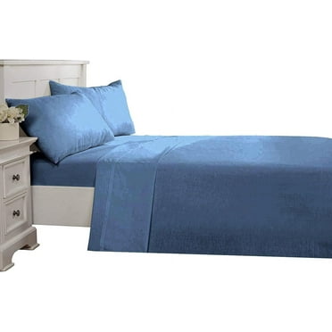 D.N.G. BEDDINGS Luxury 4 Piece Sheet Set with 10 Inch Deep Pocket 800 Thread Count 100% Egyptian Cotton Solid Medium Blue Color Cal King Size