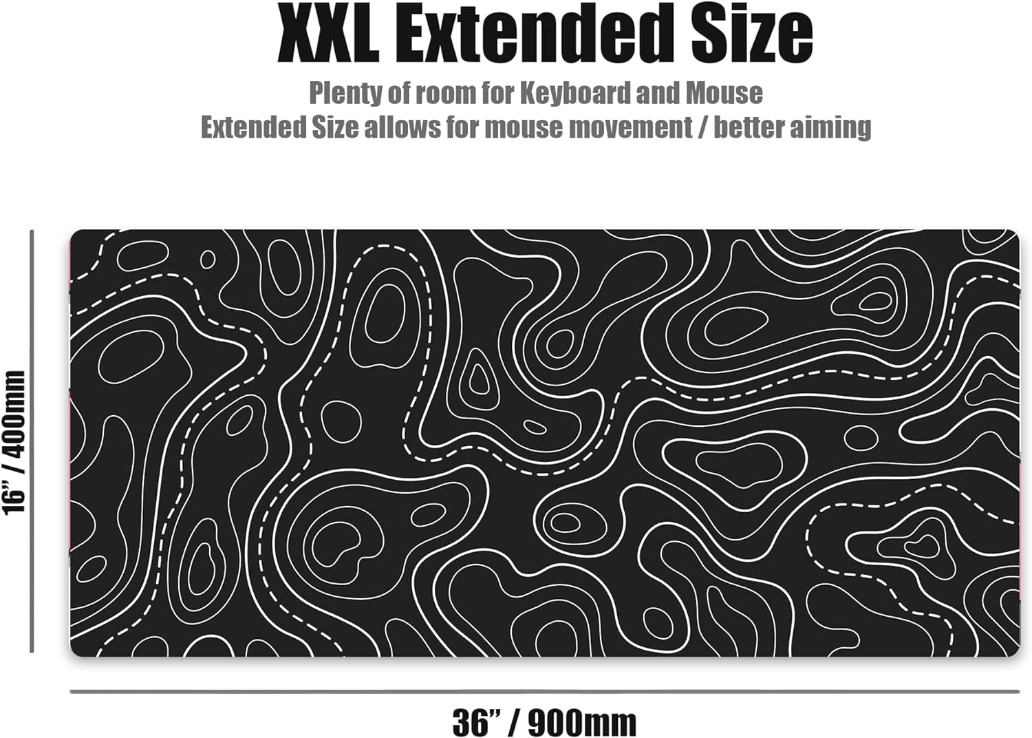 KEYBOARDS XXL Topographic Mouse Pad - Large Black and White Gaming Mousepad - Desk Mat for Keyboard and Mouse - Thick Artisan Mouse Pad for Desk (Black Topographic)