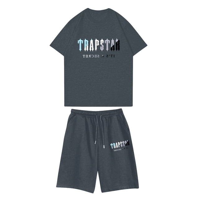 Traje de pantalón corto con cintura elástica y cuello redondo de manga corta estampado informal para niño Negro 150