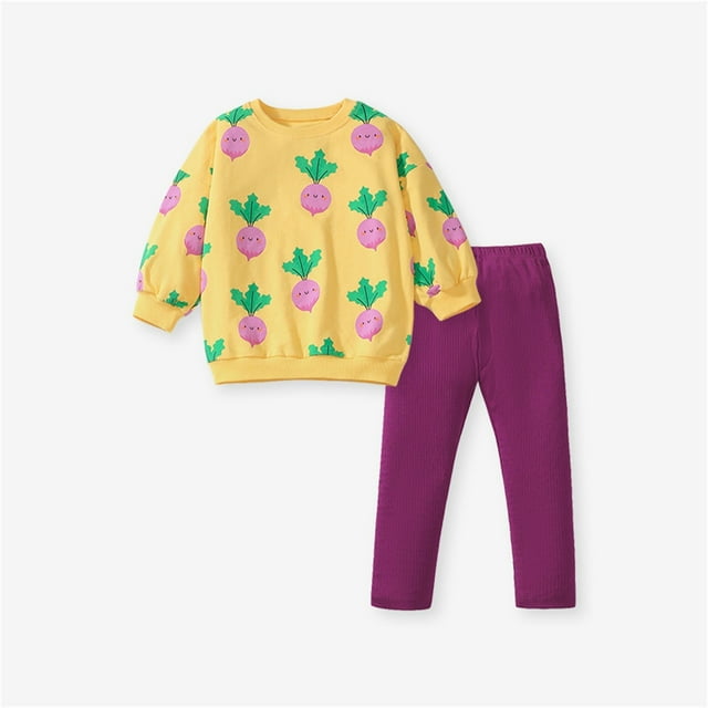 COM1950s Robe à Manches Longues, Ensemble Deux Pièces, Filles Printemps Imprimé Col Rond Coton Sweat à Capuche Manches Longues Pantalon Taille Élastique Ensemble Deux Pièces Ensemble Décontracté pour Enfants Manches Longues Col Rond, Robe Deux Pièces