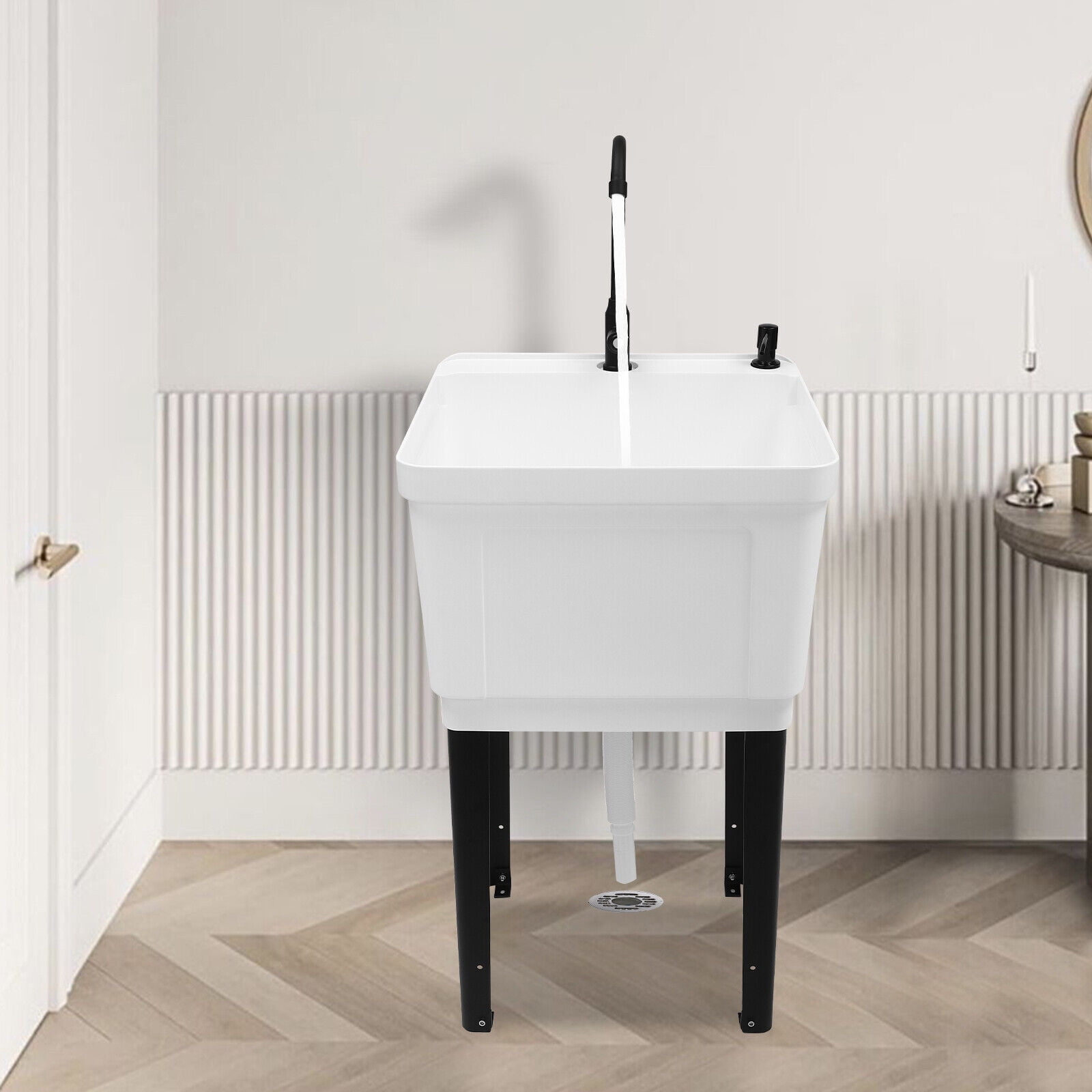 Laundry Utility Sink Tub Sink Freestanding Wash Station with Faucet Spacious White