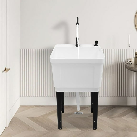TFCFL Utility Sink Kit Laundry Tub Freestanding Utility Sink with 360° Rotatable Faucet