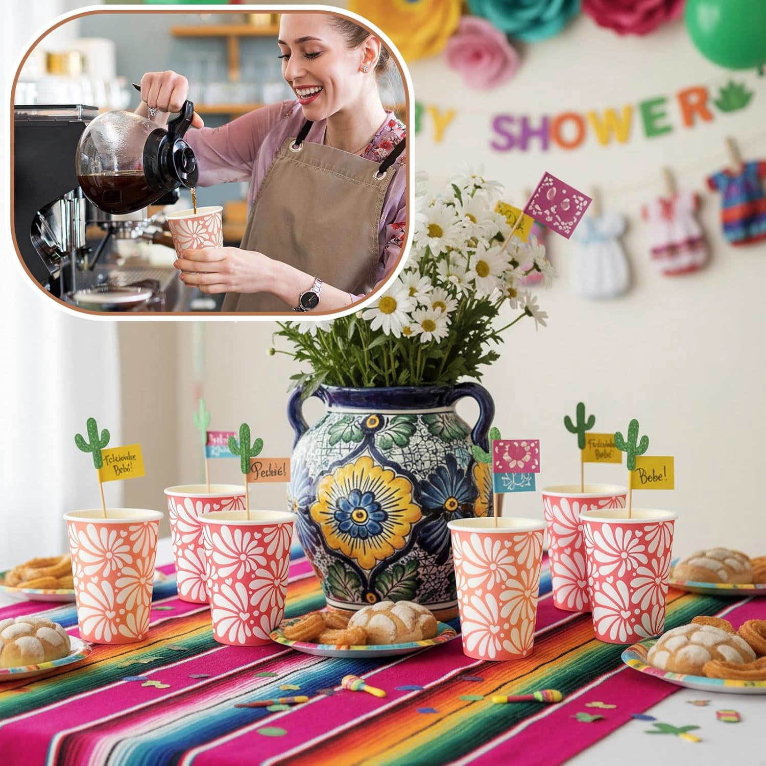 50-pack baby baptism decoration coffee cups with lids 9 Mexico de Barro party paper cup supplies disposable drinking cups wedding bride baptism tea party