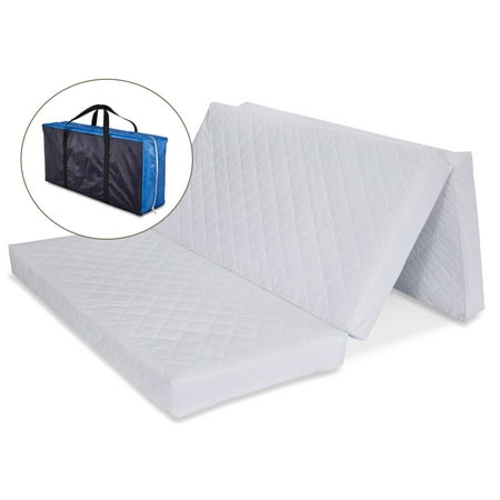 LA Baby Multi-Use Waterproof Folding Portable Crib Mattress/Play Mat with Travel Carry Case,