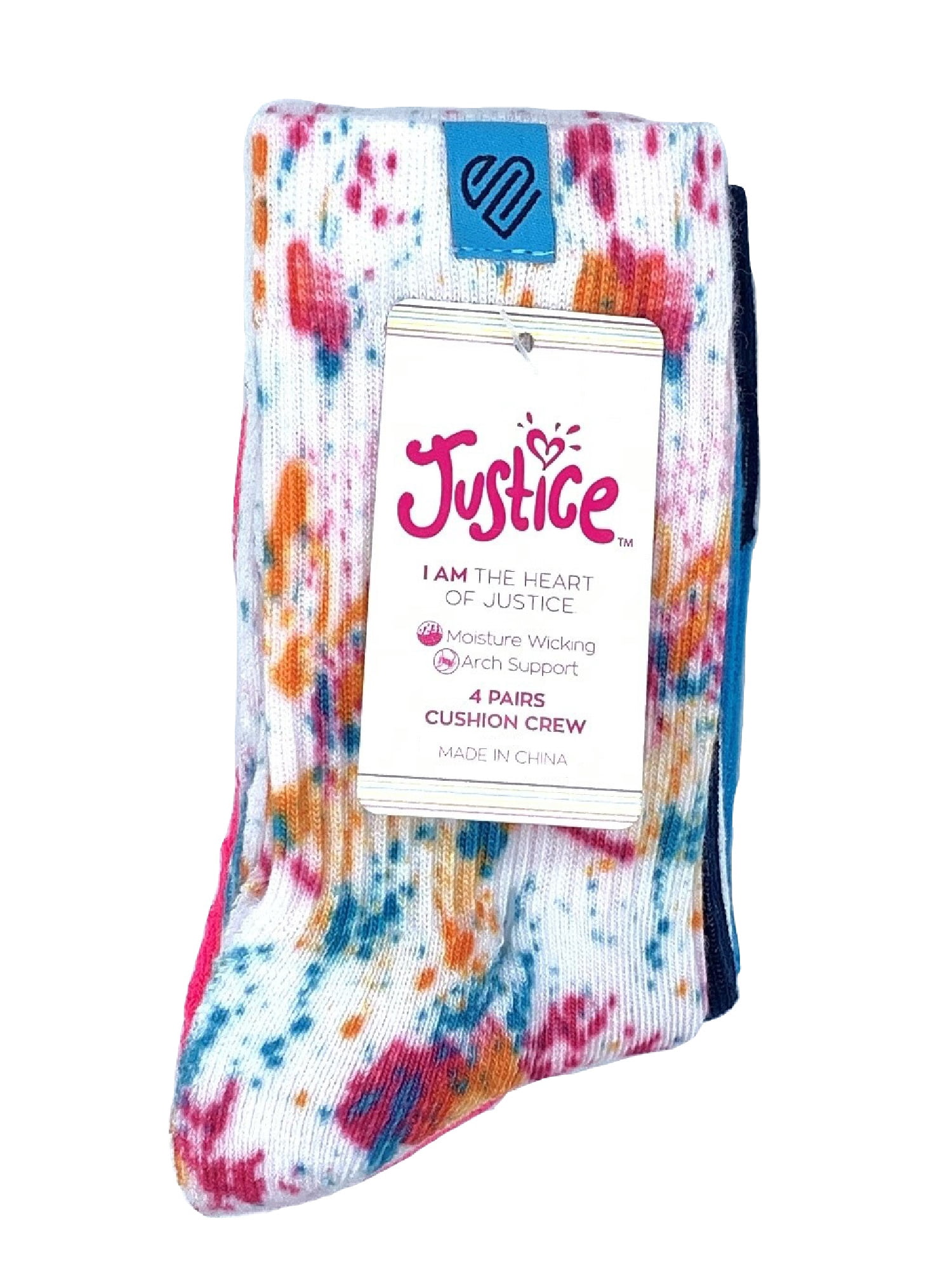 Justice Girls Crew Socks, 4-Pack, Sizes M-L
