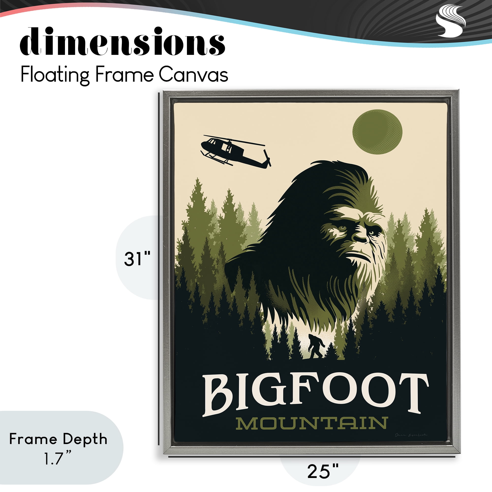 Stupell Industries Bigfoot Mountain Forest Gray Framed Floater Canvas Wall Art, design by Omar Escalante