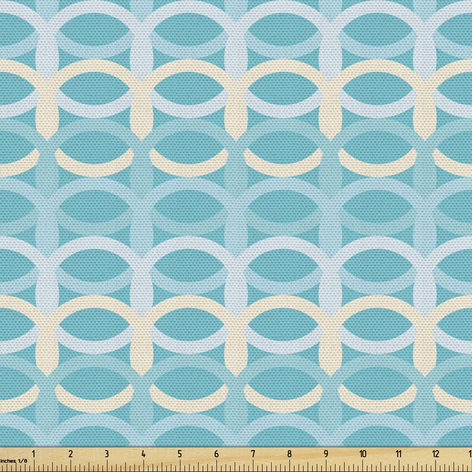 Abstract Upholstery Fabric by the Yard, Abstract Modernistic Rings Sphere  Motif Homespun, Decorative Fabric for DIY and Home Accents, Seafoam White  by Ambesonne