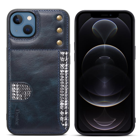 Dteck iPhone 13 Leather Case with Card Slot Card Holder Ultra Slim Thin Scratch Resistant Non-Slip Shockproof Case For iPhone 13,Blue