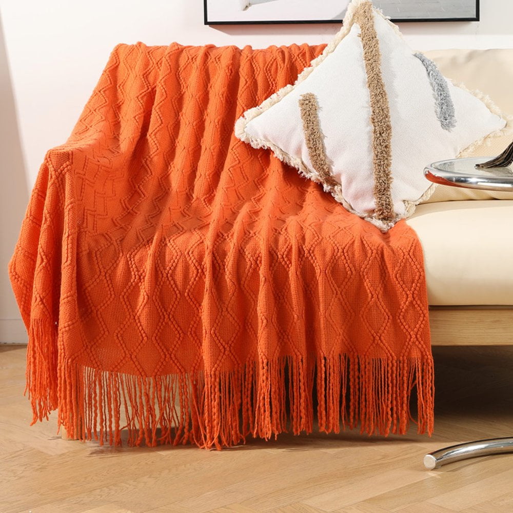Throw Blanket Knitted Home Hotel Dorm Couch Warm Thermal Decorative Blankets with Tassels Comfortable Bedding Supplies
