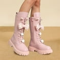 thumbnail image 2 of lsirc Girls Lace-Up Combat Boots with Side Zipper & Cute Bow, Knee-High Lug Sole Boots, Pink, US11.5(5-5.5Years), 2 of 9