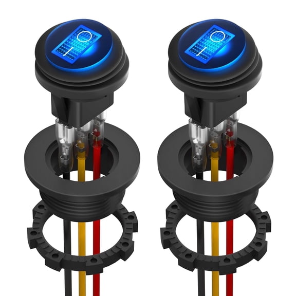 UL Listed Waterproof Round Rocker Switch with Shell 12V Blue LED Rocker Toggle Switch Lighted ON Off SPST 3 Pin Rocker Switch 12 Volt for Marine Automotive RV Truck -2PCS