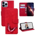 thumbnail image 1 of ELEHOLD Leather Wallet Case for iPhone 12 Pro Max,Butterfly Pattern with Card Slots Kickstand Magnetic Clasp Shockproof Protective Case for Women Girls,6.7 inch,Red, 1 of 6