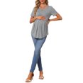 thumbnail image 2 of INSPIRE CHIC Women's Maternity Top Short Sleeve Crewneck Wrinkle Design Blouse Waist Tiered Maternity T-Shirt Grey XL, 2 of 6