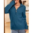 thumbnail image 5 of Women'S Sweaters Fall Winter Quarter Zip Casual Ribbed Cable Knit Pullover Dark Blue L, 5 of 7