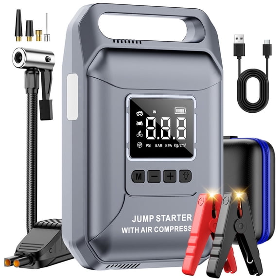 Soulor 6000A Jump Starter with Air Compressor,Car Battery Jump Starter,12V Jump Box for(All Gas/10L Diesel) with 160 PSI Tire Inflator Jumper Cables