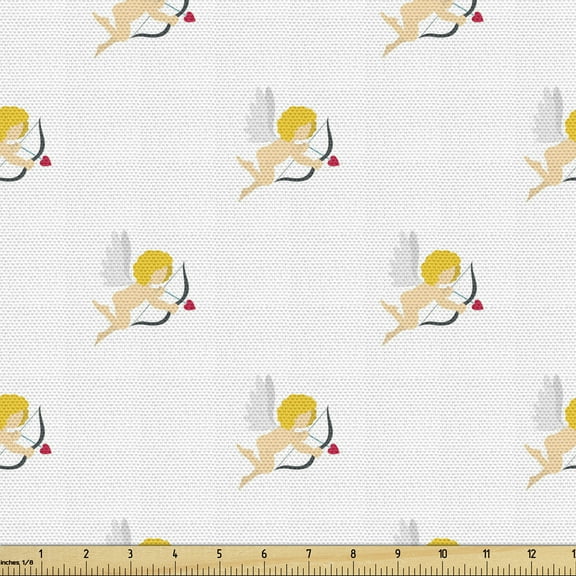 Ambesonne Love Theme Fabric by the Yard Upholstery, Amour Love Arrow Pattern, 3 Yards, Earth Yellow White Peach