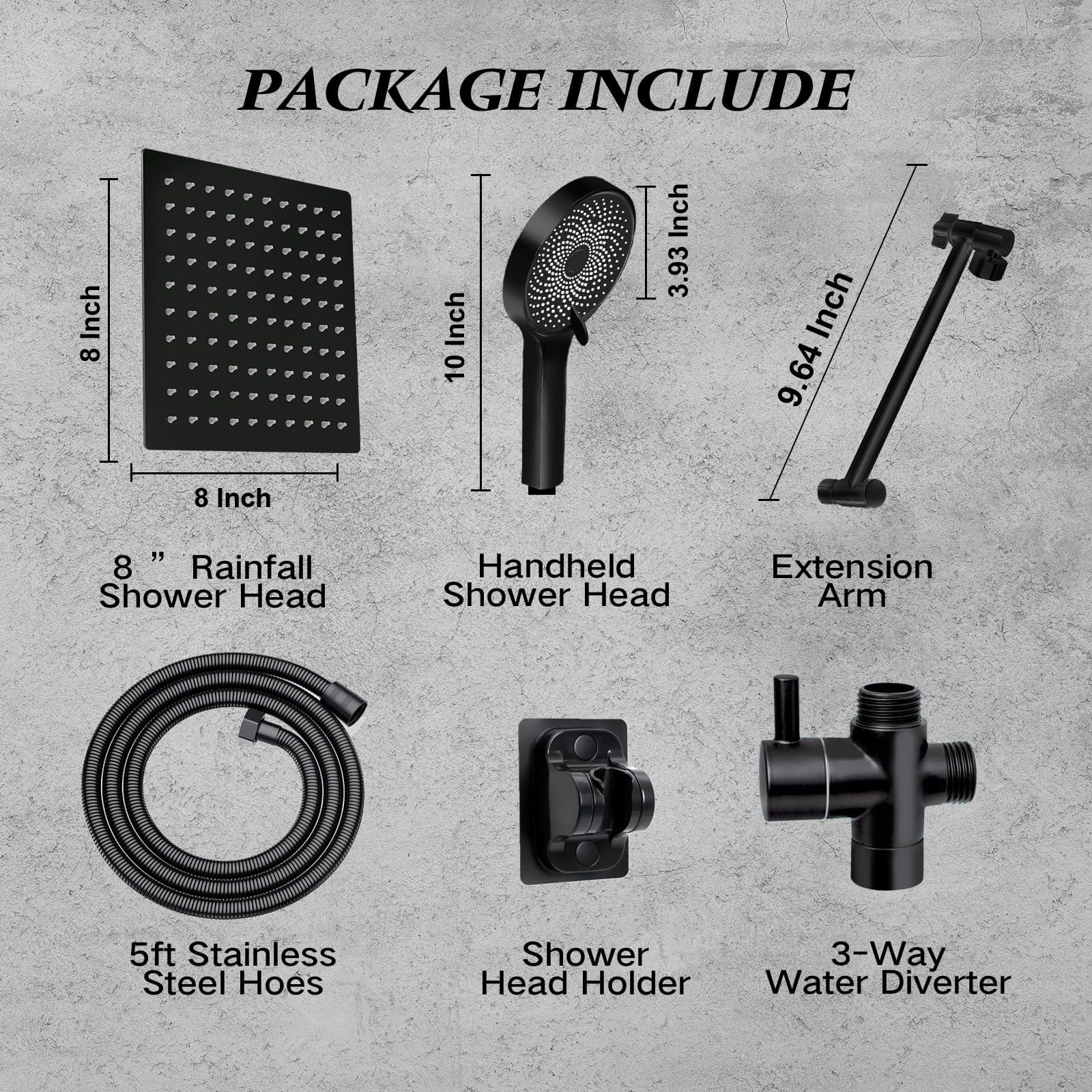 Shower Head  8 Inch Multifunction High Rain With Handheld Spray Combo 11'' Angle Adjustable Extension Arm/flow Regulator/shower System Matte Black