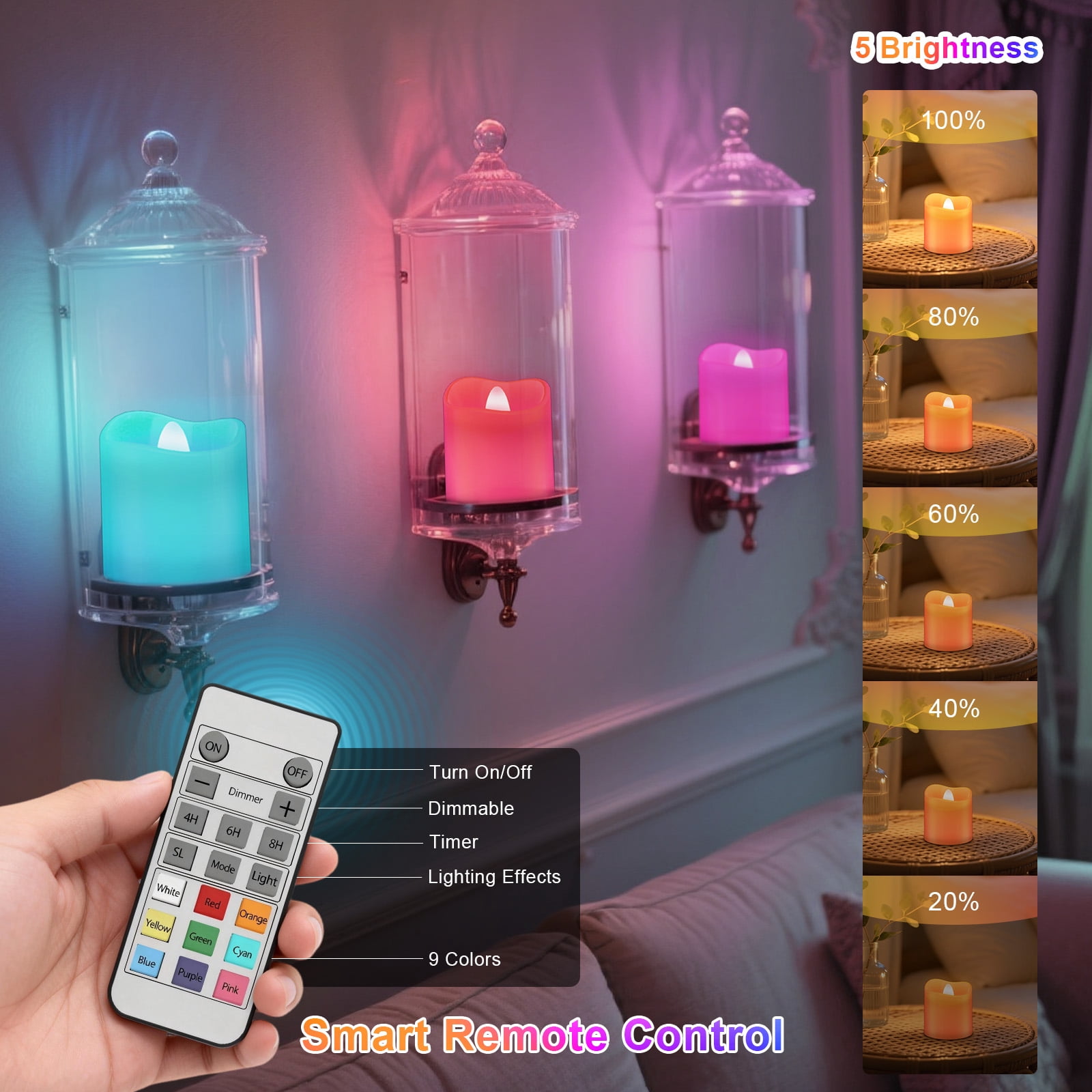 PChero Rechargeable Tea Lights 9-Color Changing with Remote Timer& Charging Base, 12pcs LED Electric Tealights Battery Operated, Flameless Votives Candles for Table Christmas Holiday Home Decor, 1.57