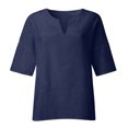thumbnail image 4 of Pincandy Women's Fashion Summer V Neck Leisure Three-quarter Long Sleeve Plus Size Tops Gauze Split Side Casual Dressy Blouses Crew Neck Loose Tunic Tops,Navy,L, 4 of 5