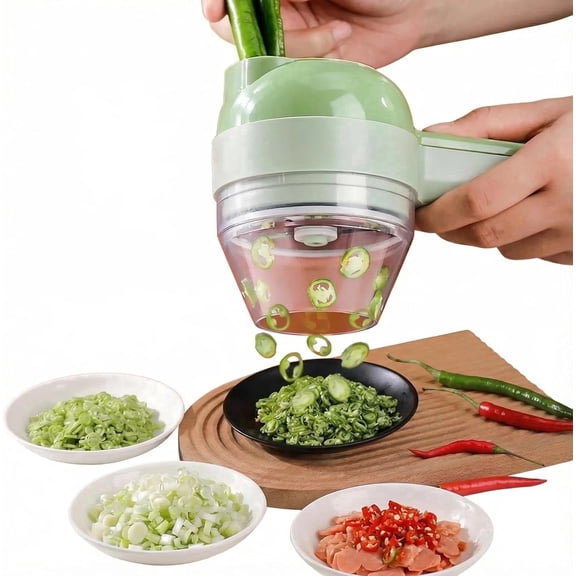 Multi functional electric vegetable slicers，4-in-1vegetable cutter, garlic chopper mini, garlic food processor, electric wireless food slicer