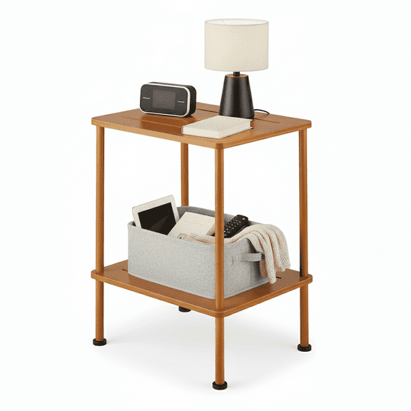 Bamboo Adirondack Square Outdoor Side Table, Bamboo 2-Tier Storage Patio Side Table, 16" Outdoor End Tables, Weather Resistant End Table for Backyard Pool Porch Patio Garden Lawn Beach - Rustic Brown