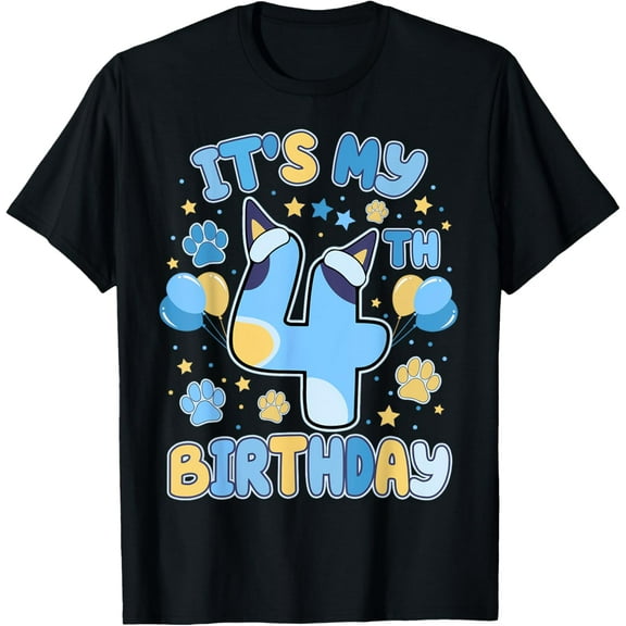 Sam Soft 4th Birthday Boy Blue Dog Theme Party Four Cool 4 Year Old T-Shirt