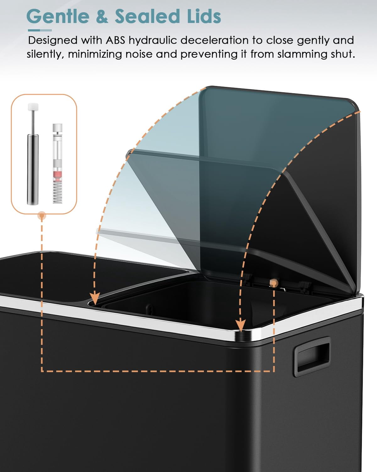 Arlopu 60 L/16 gal Dual Trash Can, Stainless Steel Garbage Can for Kitchen, Recycle Bin with Lid