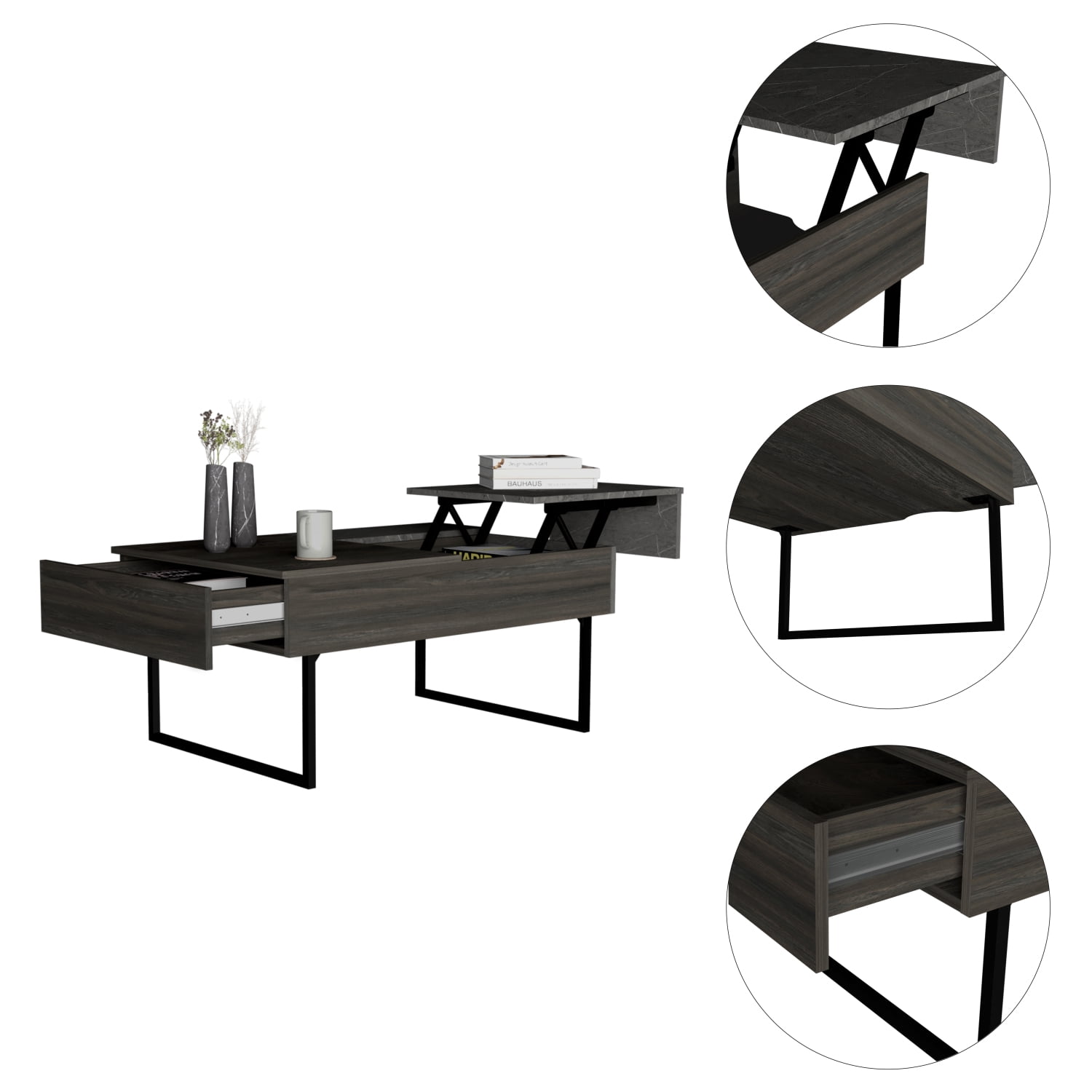 Lift Top Coffee Table 2 Dazza Onyx Finish with Storage