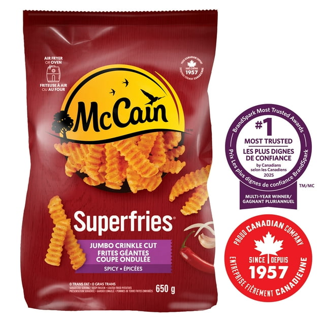 McCain® Superfries® Spicy Jumbo Crinkle Cut Fries, Made in Canada from domestic and imported ingredients, 650g