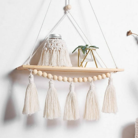 Wall Hanging Shelf Tassel Wood Decor Woven Wall Hanging Board Shelves for Home Decor Bedroom Living Room