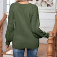 thumbnail image 5 of Women Solid Color Casual Loose Crew Neck Long Sleeve Cable Knit Chunky Pullover Short Sweater with Buttons Green XL, 5 of 7