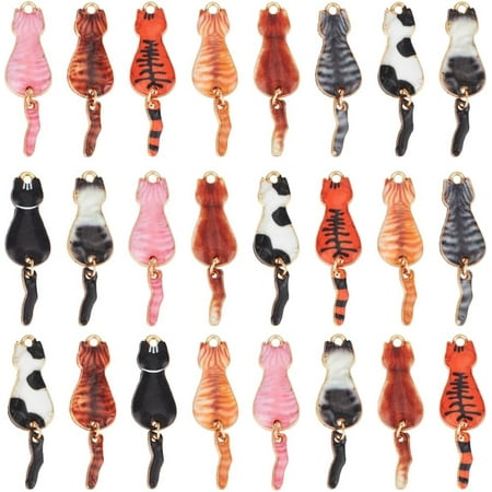 1 Box 30Pcs Alloy Cat Charm Black Cat Charms Bulk Metal Cute Animal Flat Back House Pet White Black Charm for Jewelry Making Charms Supplies Necklace Bracelet Crafting Beginners